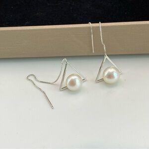 Natural 8-9mm Fresh water Pearl drop Earrings  S925 Silver